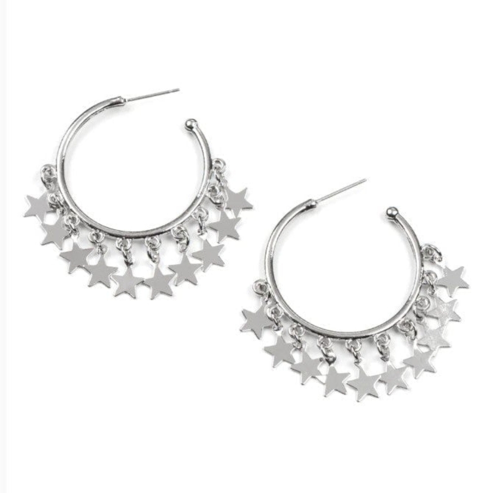 Happy Independence Day Silver Hoop Earings Paparazzi Star Dangle Hoop Earrings